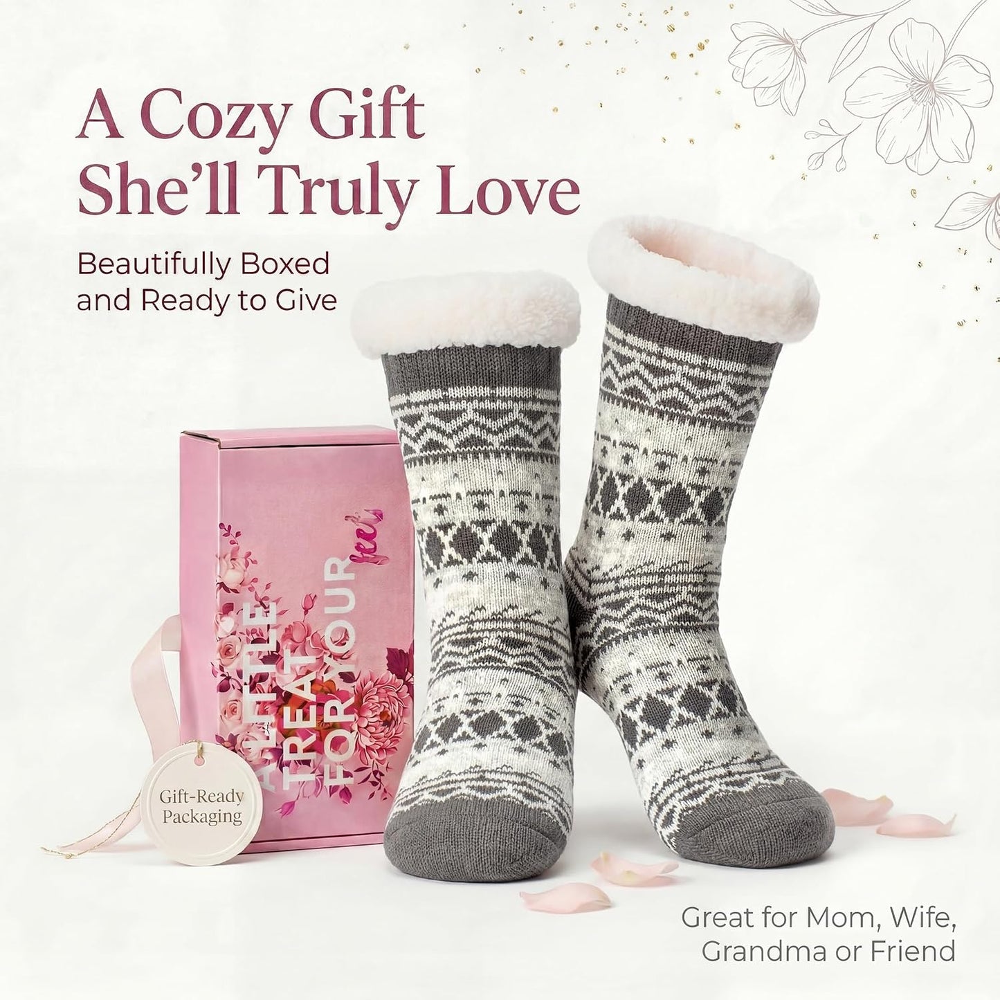 Cozylook Fuzzy Slipper Socks for Women with Grips Warm Cozy Soft Non-Slip Winter Socks Cozy Gift Idea