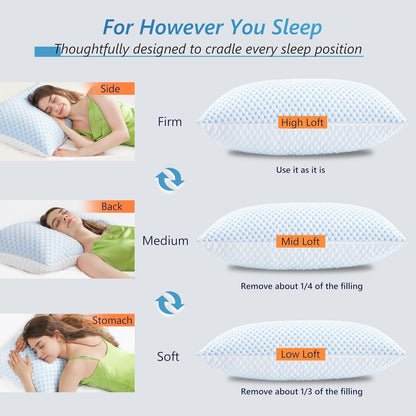 UYWO Cooling Pillows Queen Size Set of 2, Adjustable Memory Foam Pillows