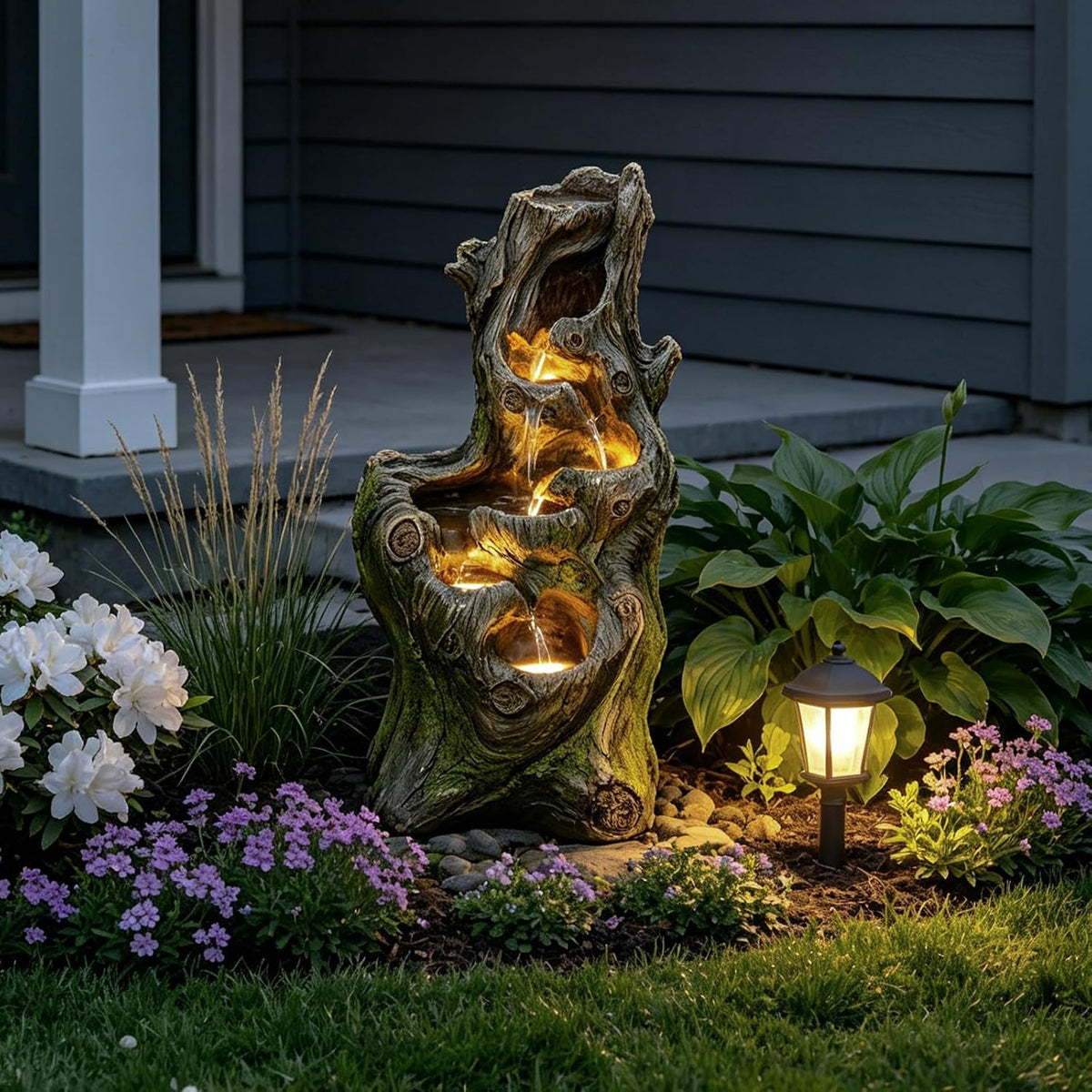 Sunlinua Water Fountain Outdoor, 5-Tier Cascading Realistic Tree Waterfall