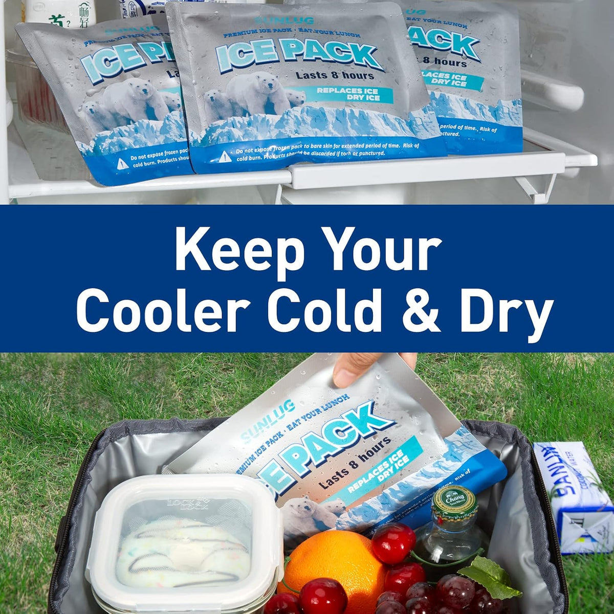Cooler Ice Packs Reusable Ice Packs for Coolers Long Lasting Freezer Packs for Cooler Bag, Lunch Bags, Cooler Backpacks