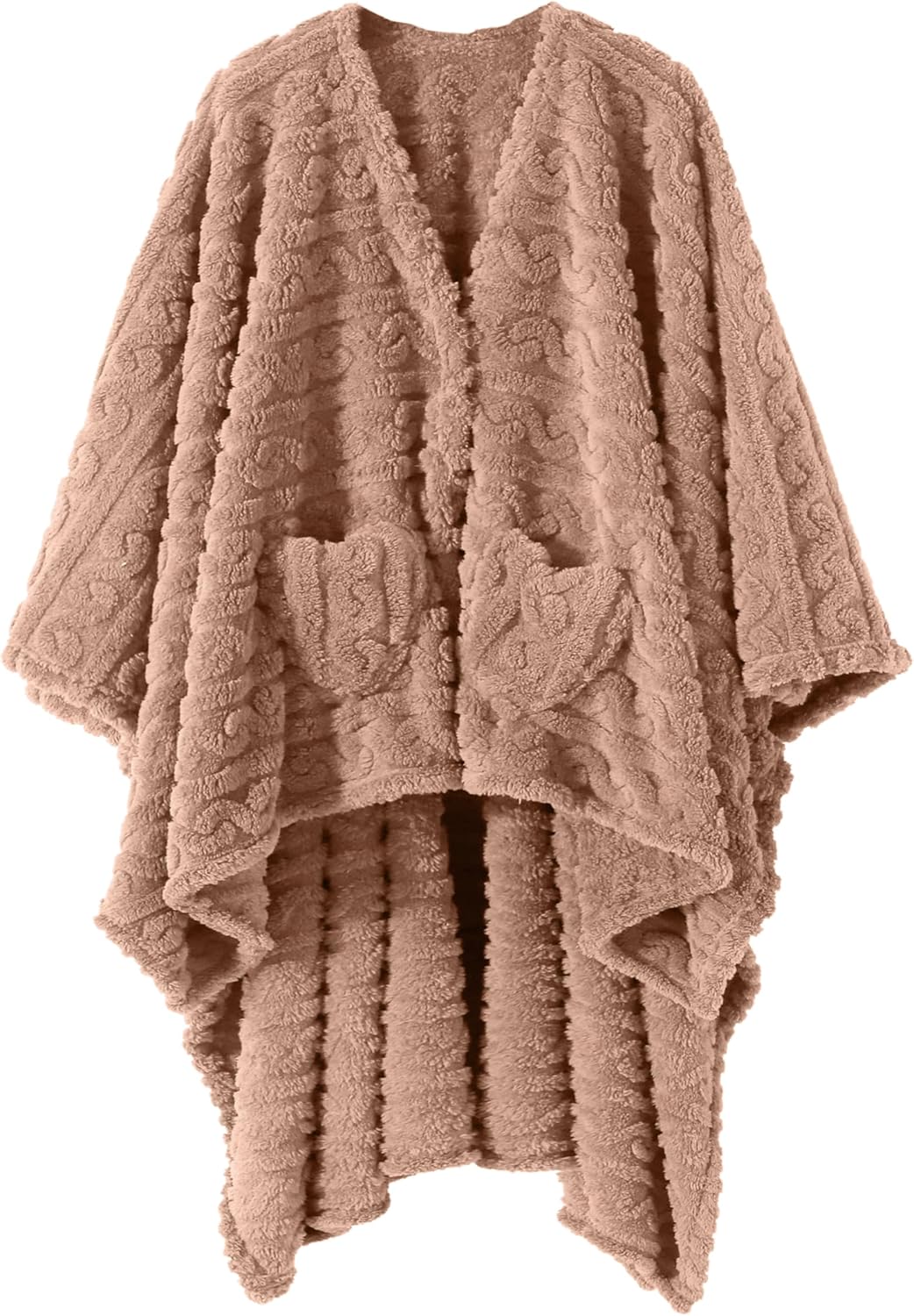 Wearable Blanket Poncho Cape Wrap for Adult, Cozy Sherpa Fleece Pocketed Shawl TV Throw Blankets for Office and Lounge(Purple,58'' x 64'')