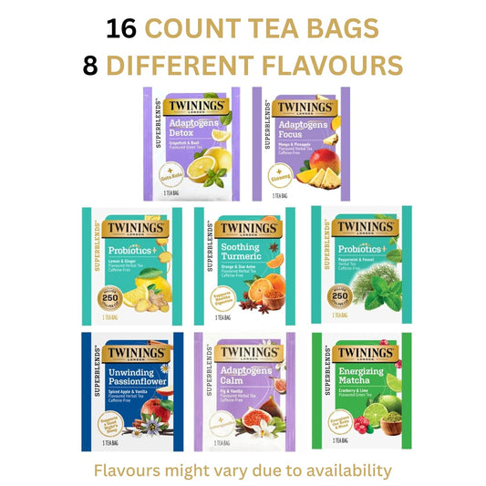 Twinings Wellness and Green Tea Bag Sampler, Assortment Variety Pack (16 Count) 8 Different Flavours for Tea Lovers: Her, Him, Women, Men, Couples, Family, Friends, Coworkers