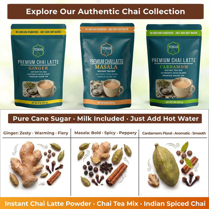 T2GO Instant Masala Chai Tea Latte Powder – Just Add Water, 8 oz