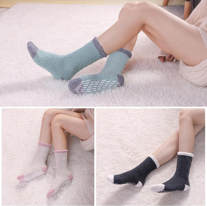 MQELONG Non Slip Hospital Socks with Grips for Women Winter Warm Cozy Fuzzy Slipper Soft Fluffy Sleep Socks
