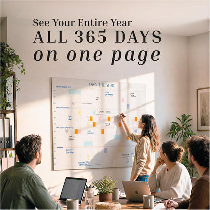 ETERNA GOODS Undated Giant Wall Calendar | 4ft x 3ft Full-Year Dry Erase Planner Start Anytime, Own The Year Jumbo Whiteboard Wall Calendar, Includes Markers, Stickers & Mounting Kit, for Home or Office