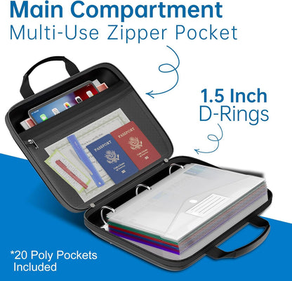 Fireproof Binder Organizer with 20 Pack Binder Pockets & Lock,Black