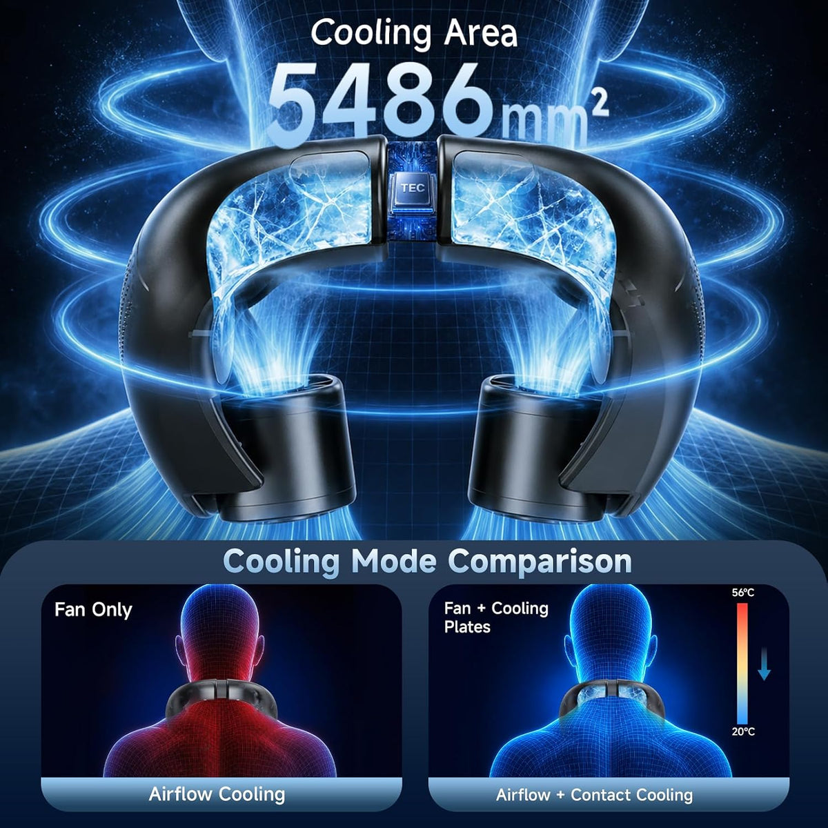 Portable Neck Fan with Cooling Plates, Neck Air Conditioner 100 Speed
