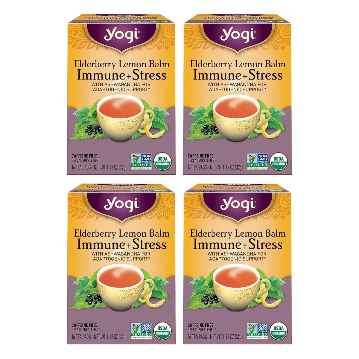Yogi Elderberry Lemon Stress & Immune Support Tea, 16 Tea Bags (4 Pack)