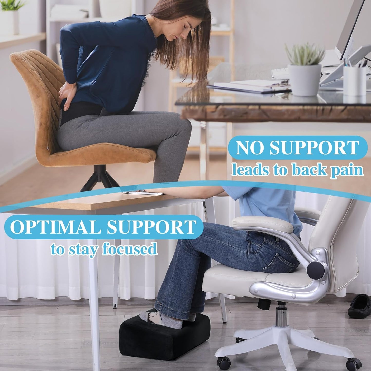 Under Desk Foot Rest, ROYALAY Ergonomic Office Footrest with 3 Adjustable Heights, High-Density Memory Foam Leg Rest for Home, Travel, Airplane with Washable Cover