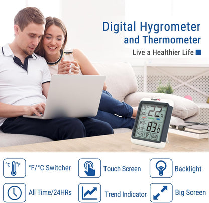 TempPro TP55 Digital Indoor Hygrometer Thermometer, 4-Inch Temperature/Humidity Monitor with Touchscreen and Backlit, Room Thermometer/Humidity Meter for House Home Greenhouse (Previously ThermoPro)
