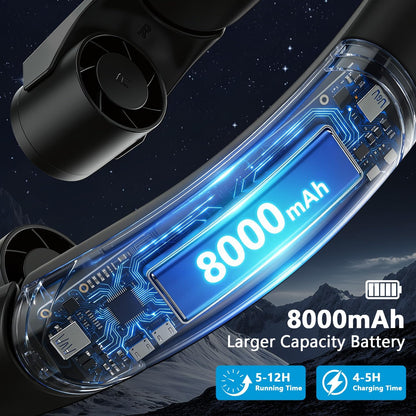 Mavax ChillGo Portable Neck Fan, 8000mAh Wearable Personal Cooler, 9000RPM High-Speed Motor with LED Display, Max 16H Runtime, 4‑Speed, Lightweight & Quiet, Ideal Gift for Men Women – Black
