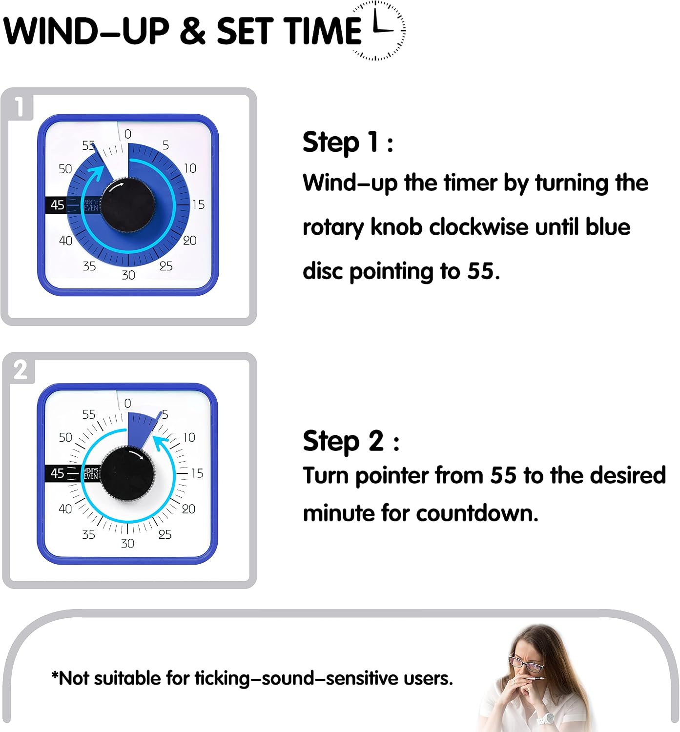 Visual Timer 7.5 inch; 60 Minute 1 Hour Countdown Timer for Kids Classroom Teaching Tool Home Office Meeting, Mechanical Countdown Clock for Exam Time Management Magnetic, Navy Blue with Colorful Disc