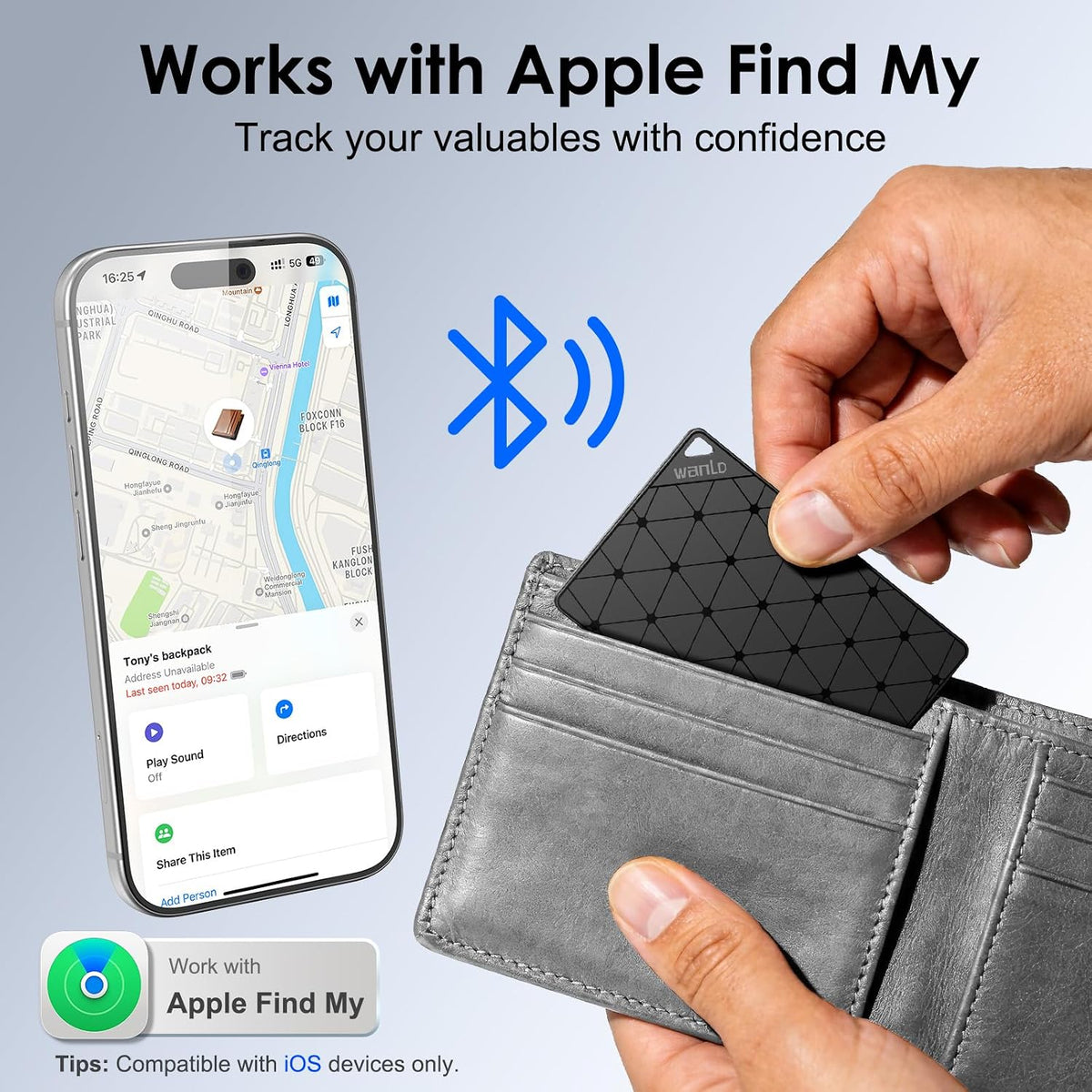 Wallet Tracker for Apple Find My, [Apple MFi Certified], iOS Only