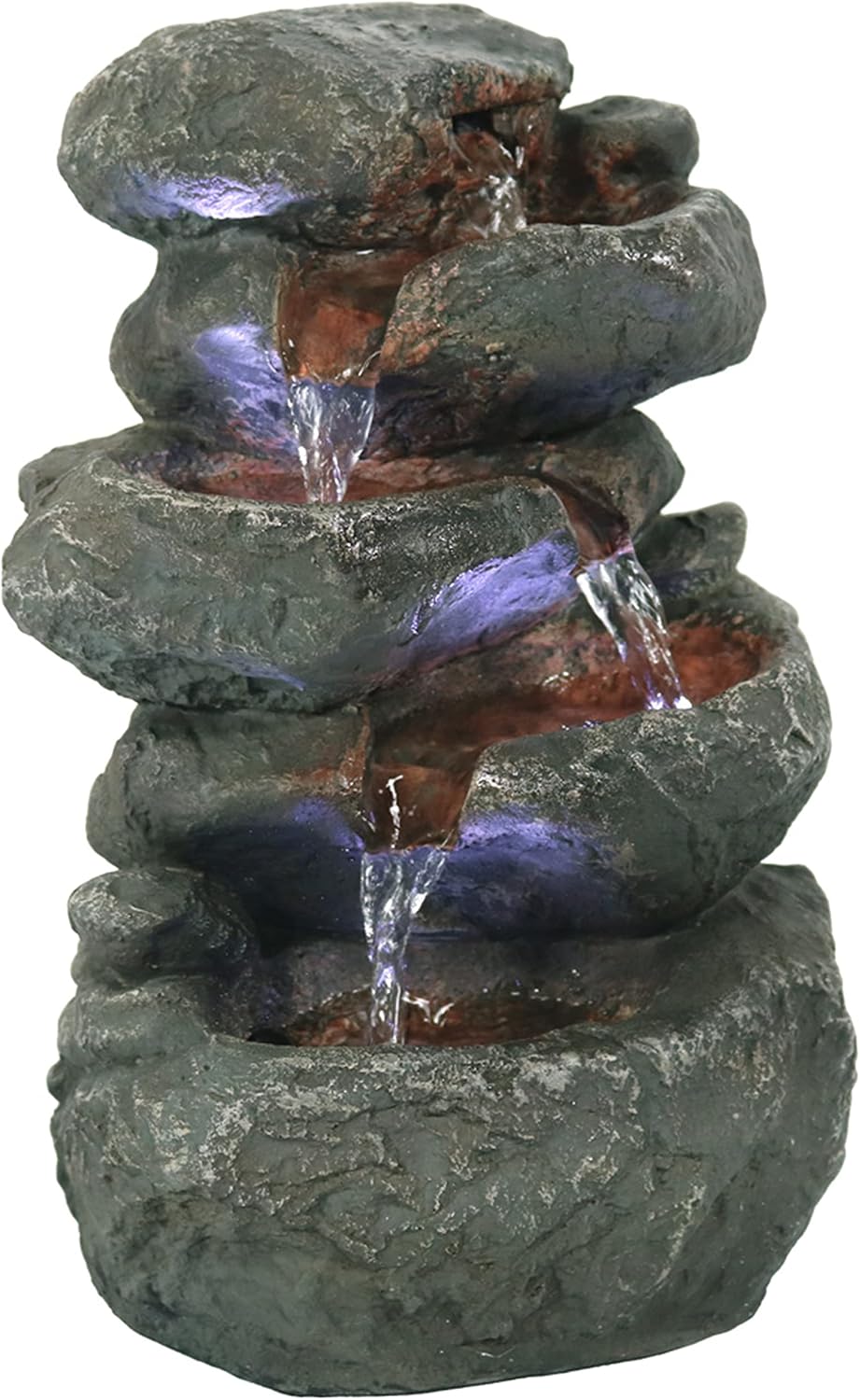 Sunnydaze 10" 5-Step Tabletop Water Fountain with LED Lights, Stacked Rocks