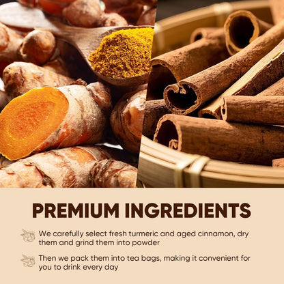 TEAWOO Turmeric Cinnamon Tea, Premium Turmeric Ginger Tea Bags, Natural Ingredients Herbal Tea, No Sugar, No Additives, No Caffeine(60 Bags)