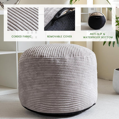 HIGOGOGO Round Stuffed Pouf Ottoman, Corduroy Poufs with Foam Chunk Filling, Furry and Fluffy Pouf Foot Stool Storage Ottoman, 20 X 15 Floor Poufs Foot Rest for Living Room, Dark Grey