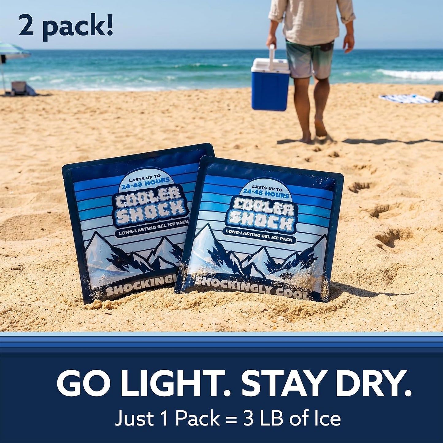 Cooler Shock Reusable Ice Packs for Cooler - Long Lasting Cold Freezer Packs for Coolers and Lunch Boxes - Cooler Ice Packs for Camping Gear, Fishing, Road Trips, Beach Must Haves