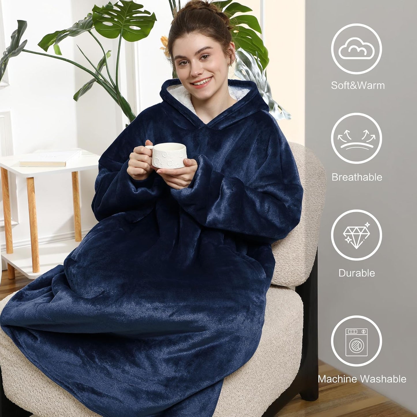 AmyHomie Wearable Blanket Hoodie for Adults & Teens,Oversized Sherpa Hooded Blanket,Warm Cozy Blanket Sweatshirt as Christmas Birthday Gifts for Women Men