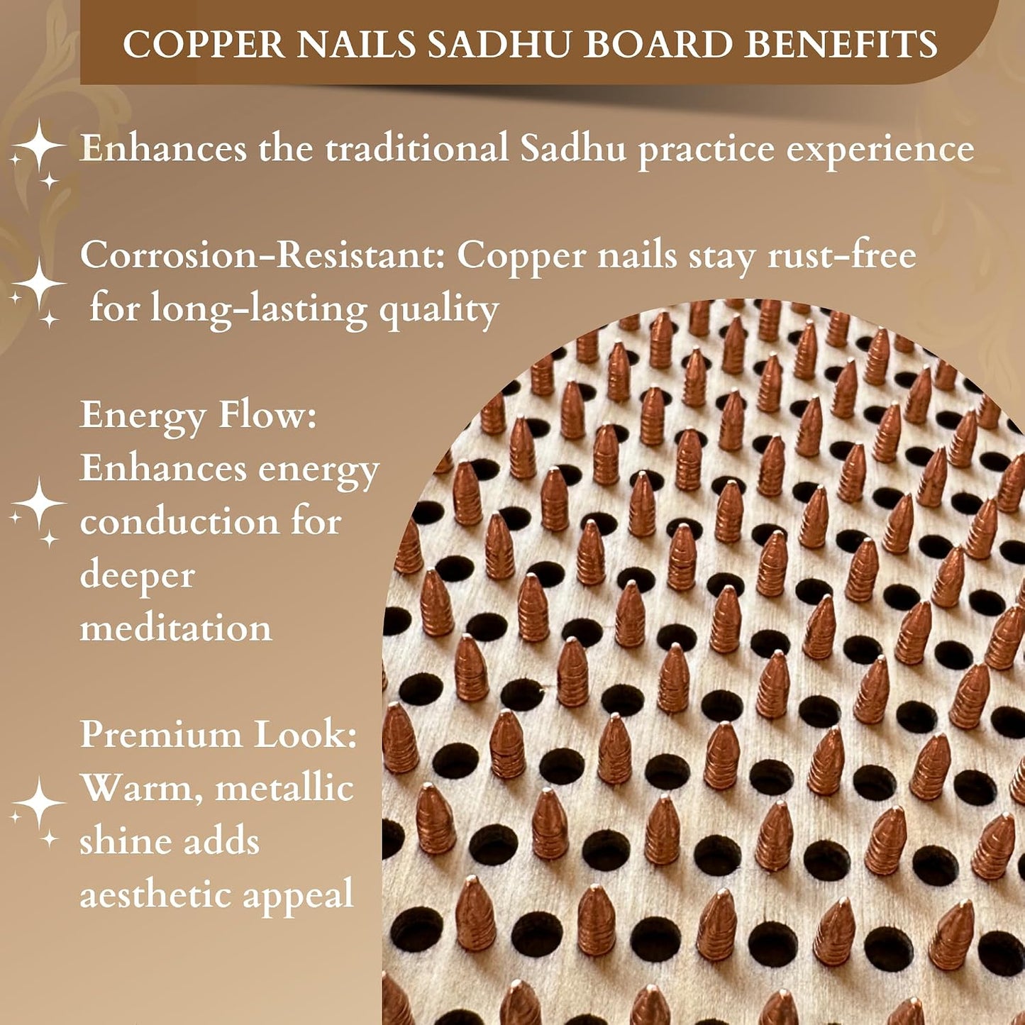 TENGRY Sadhu Board, Specially Crafted Copper Nails, 0,39 In (10 mm), Light Foot Board, Wooden Nail Boards for Feet, Acupuncture, Acupressure Mat, Nail Board, Yoga Gift