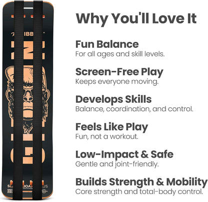 GIBBON SlackBoard - GiBoard Balance Board - Gift for Kids & Adults - 1 & 2 Line Options - Slackline Balance Trainer for Core Workouts, Standing Desk Exercise, Home Gym, Yoga & More