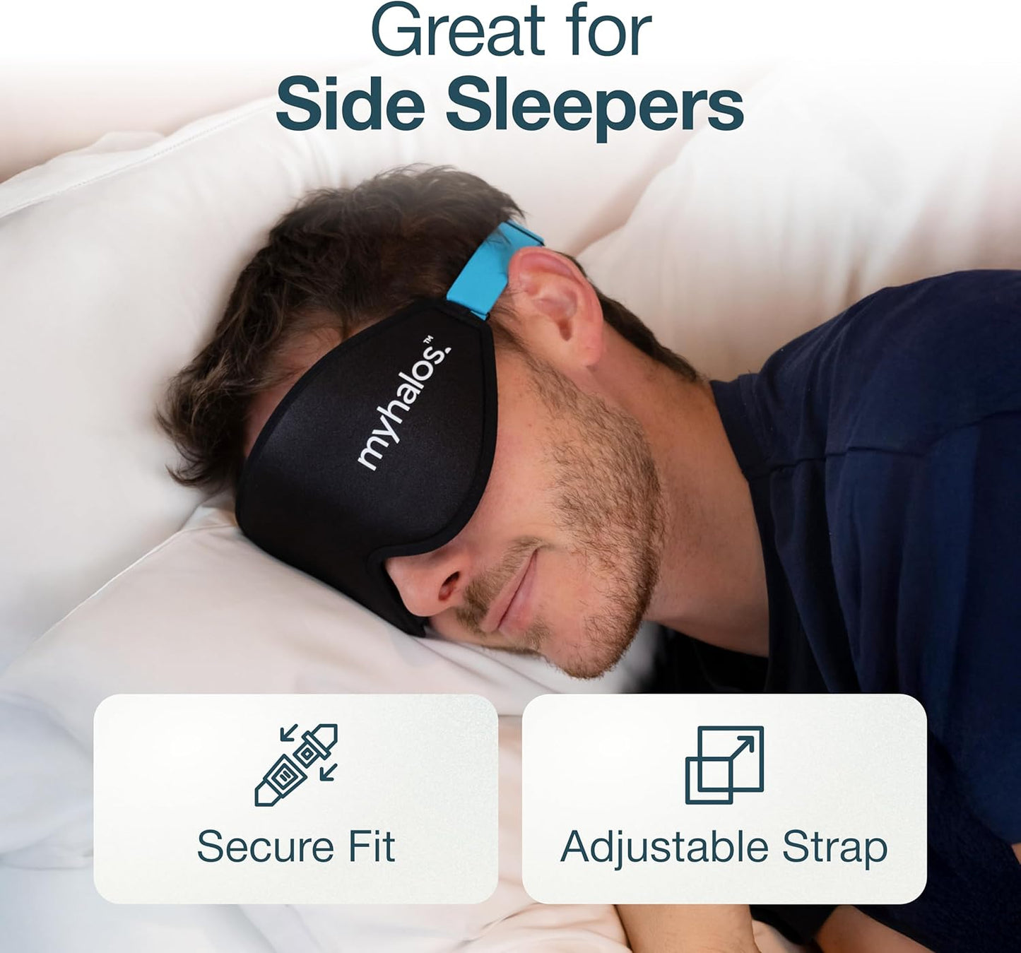 MyHalos® Sleep Mask – 3D Blackout Eye Mask for Women & Men, Side Sleepers, Zero Pressure Memory Foam Eyelash Friendly, Breathable,Award-Winning Sleep Aid for Travel (Black, 1 Count (Pack of 1)