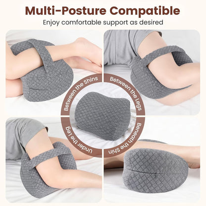 Knee Pillow for Side Sleepers, Supportive Memory Foam Leg Pillow for Side Sleeping with Elastic Strap, Heart-Shape Pillow Between Legs for Pain Relief on Sciatica, Hip Joints, Gray