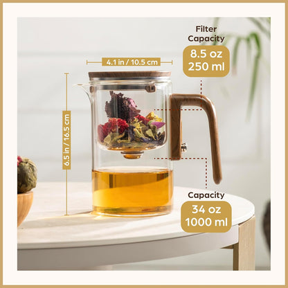 Enchanti Glass Teapot with Infuser - Magic Tea Pot for Loose Leaf Tea - Borosilicate Glass Tea Maker with Heat-Resistant Handle - Gift Box & Writable Card - 800ML (27oz)