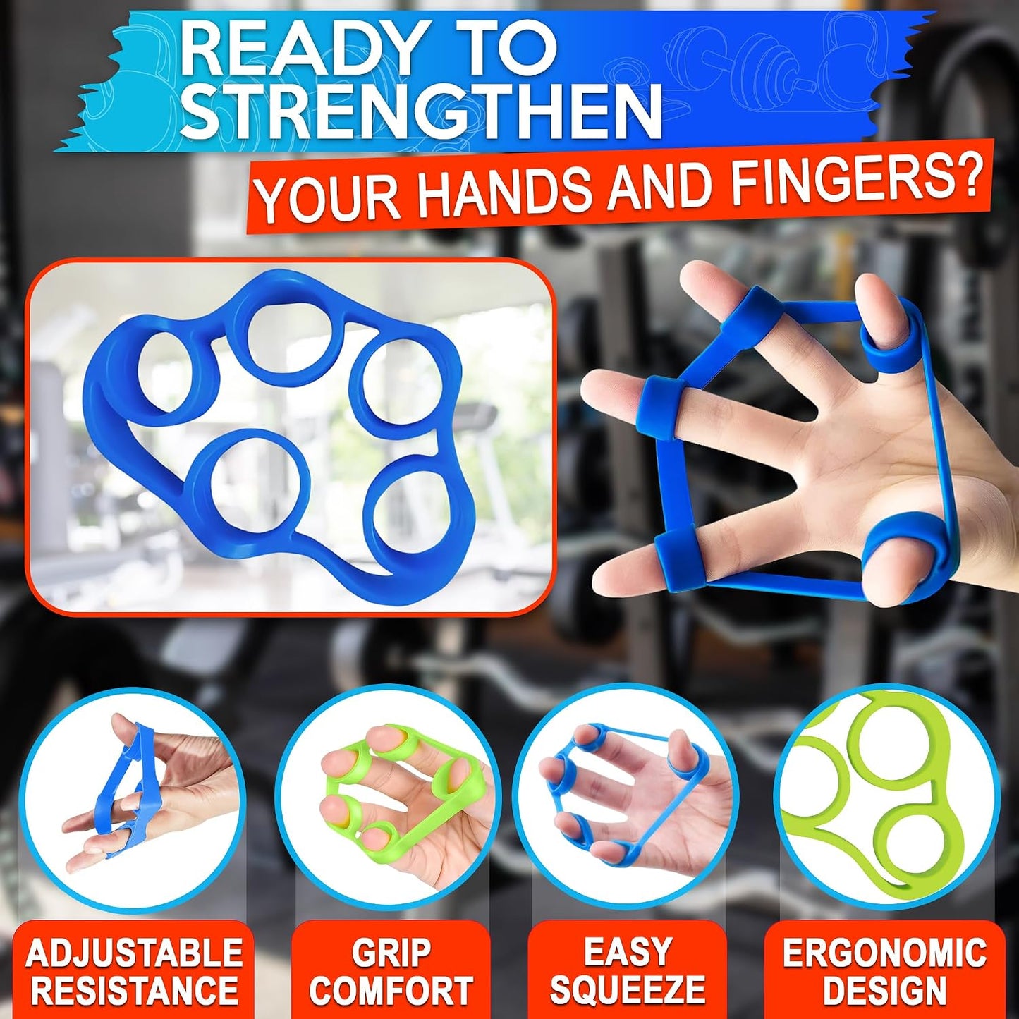 6Pcs Finger Extension Bands - Finger Stretcher Exerciser Silicone Grip Strengthener, 3 Resistance Levels, Ergonomic Hand Exerciser with Shape-Retention, Tear-Resistant Comfort Grip for Hand Recovery