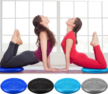 Sotiff 4 Pcs Inflated Wobble Cushion Flexible Wiggle Seat 14” L x 3.2” H Stability Balance Disc with Pump for Sensory Adult Physical Exercise Equipment