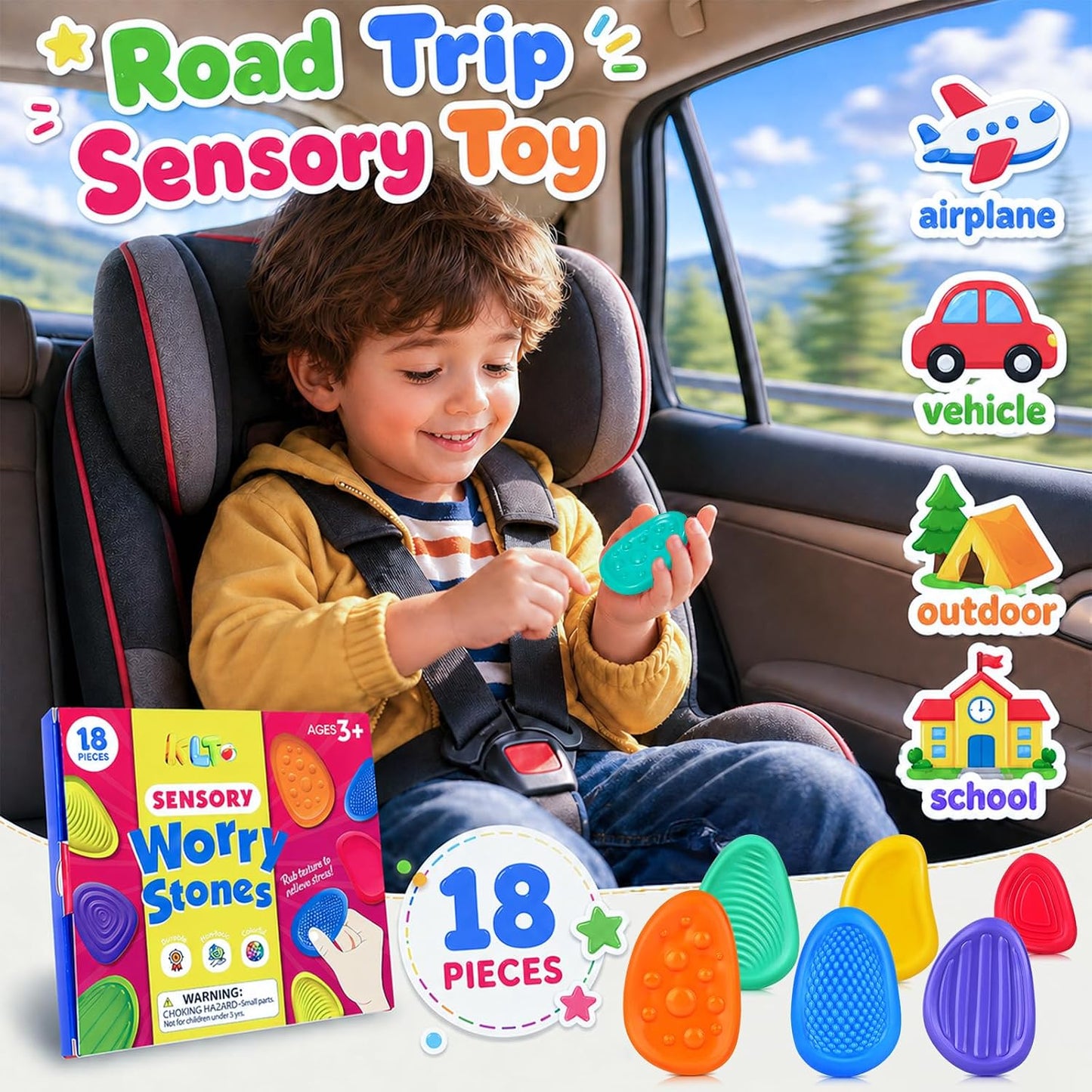 Fidget Toys Sensory Stone for Kids: 6 Pack Textured Soft Worry Stone for Autism Kids Calming - Fidget Stress Toys for Students Stress Relief - Small Prizes Fidget Toys