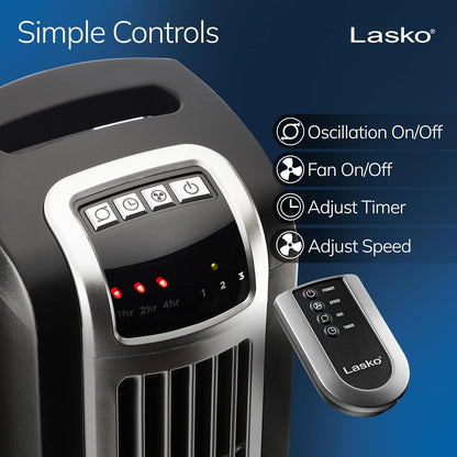 Lasko Oscillating Tower Fan with Remote Control and Timer - Quiet Standing Fan for Bedroom, Office, and Home - 3 Speeds - Powerful Cooling Air - 2510 - 36" Tall - White