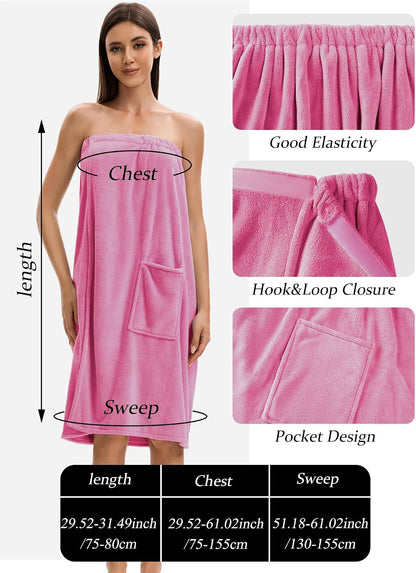 Towel Wrap For Women After Shower，Plush Bath Robe Female，Sauna Spa Wrap Around Towels With Pockets