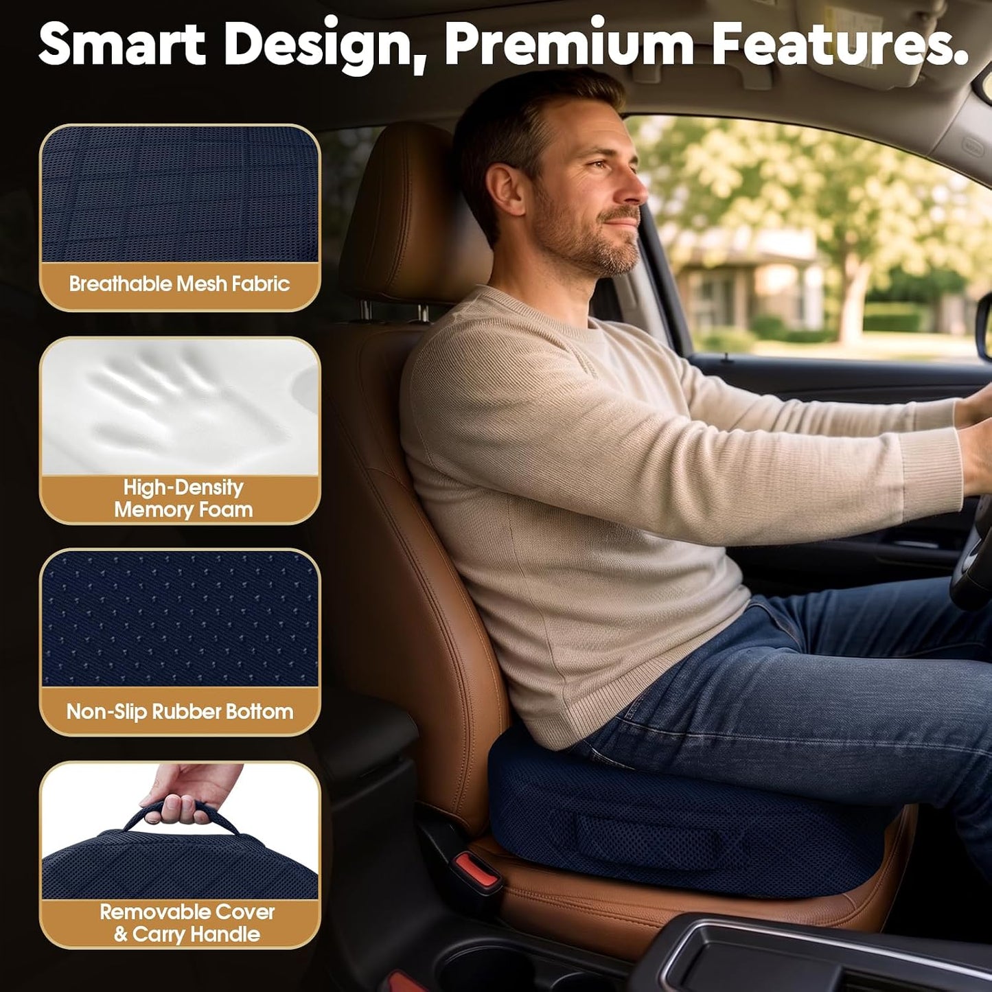 TushGuard Seat Cushion - Memory Foam Sitting Pillow for Office Chair, Car Seat, Airplane, Bleacher - Sciatica & Hip & Coccyx Pain Relief Desk Chair Cushion for Long Sitting Office Workers, Car Drivers