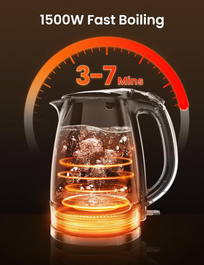 COMFEE' 1.7L Glass Tea Kettle and Kettle Water Boiler - Electric Kettle Temperature Control with 6 Presets, 2-Hr Keep Warm, Fast Heating, 304 Stainless Steel, Auto-Off and Boil-Dry Protection