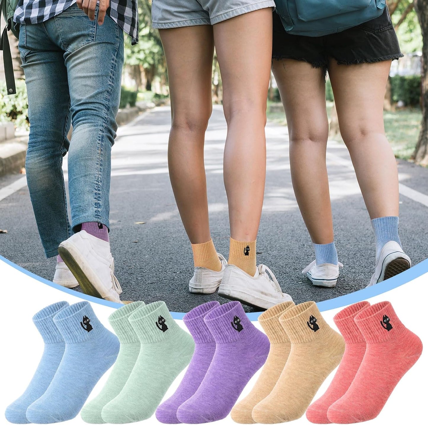 Eurzom 10 Pairs Socks Womens Crew Elastic Ankle Length Cotton Socks Aesthetic Cute Lightweight Low Cut Gifts for Women - Colors B