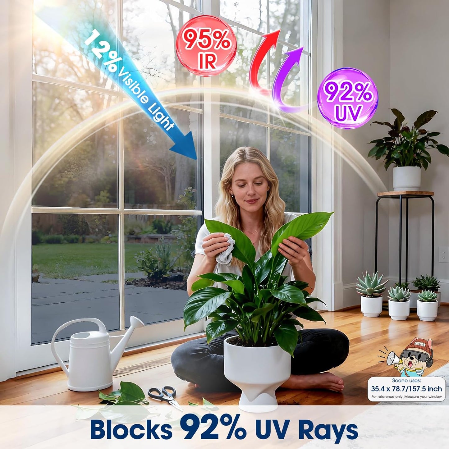 Coavas One Way Privacy Window Film, Heat Control Window Tint for Home, Sun Blocking Reflective Window Film See Out Not in, Anti UV Static Cling for Windows Office Door (Black, 17.5 Inch X 6.5 Feet)