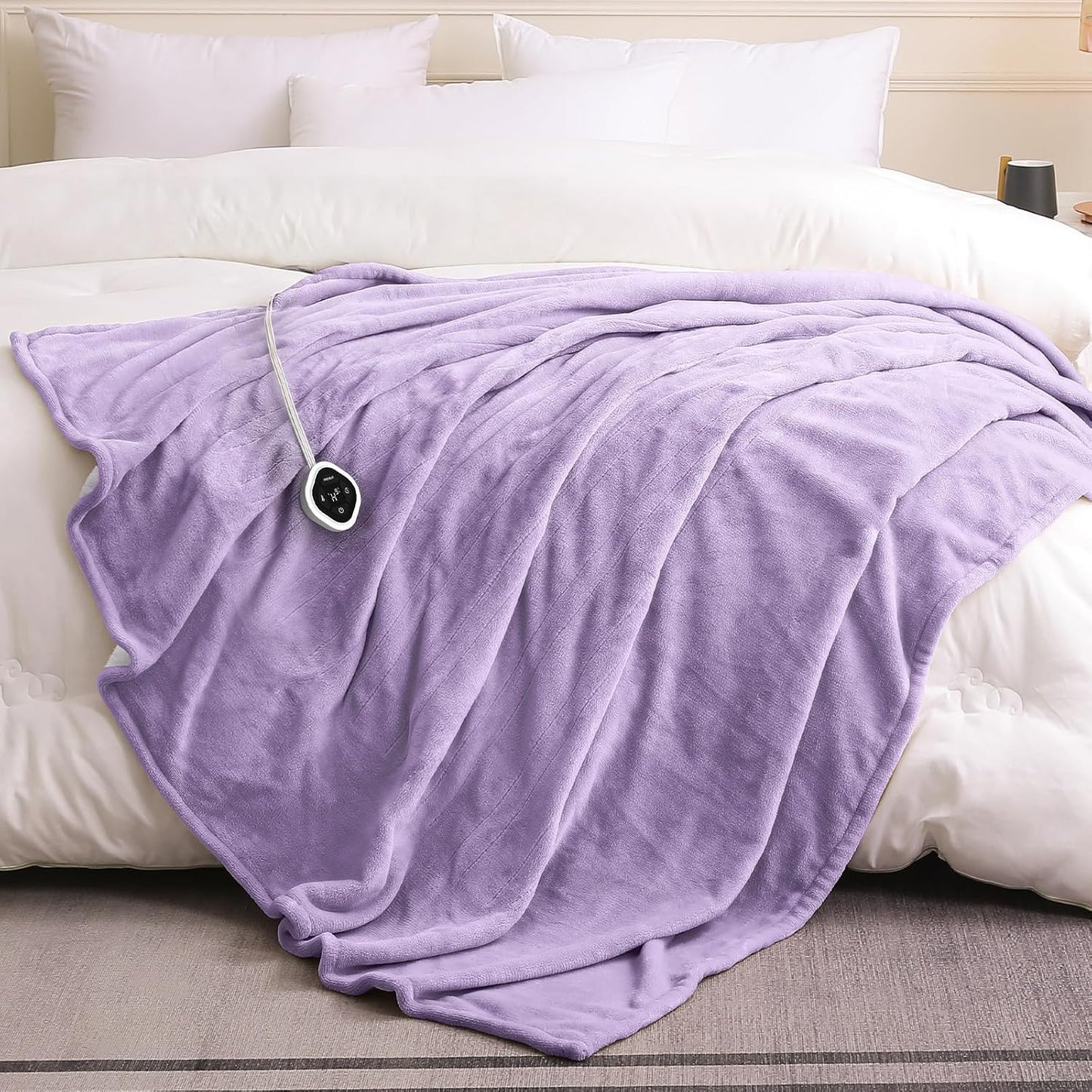 HOMLYNS LuxeHeat Heated Blanket Electric Blanket, Soft Flannel Sherpa Heated Throw, Heating Blanket with 5 Heat Settings, 3 hrs Timer Auto Shut Off (50x60 inches, Purple), Only for 120V Voltage Use