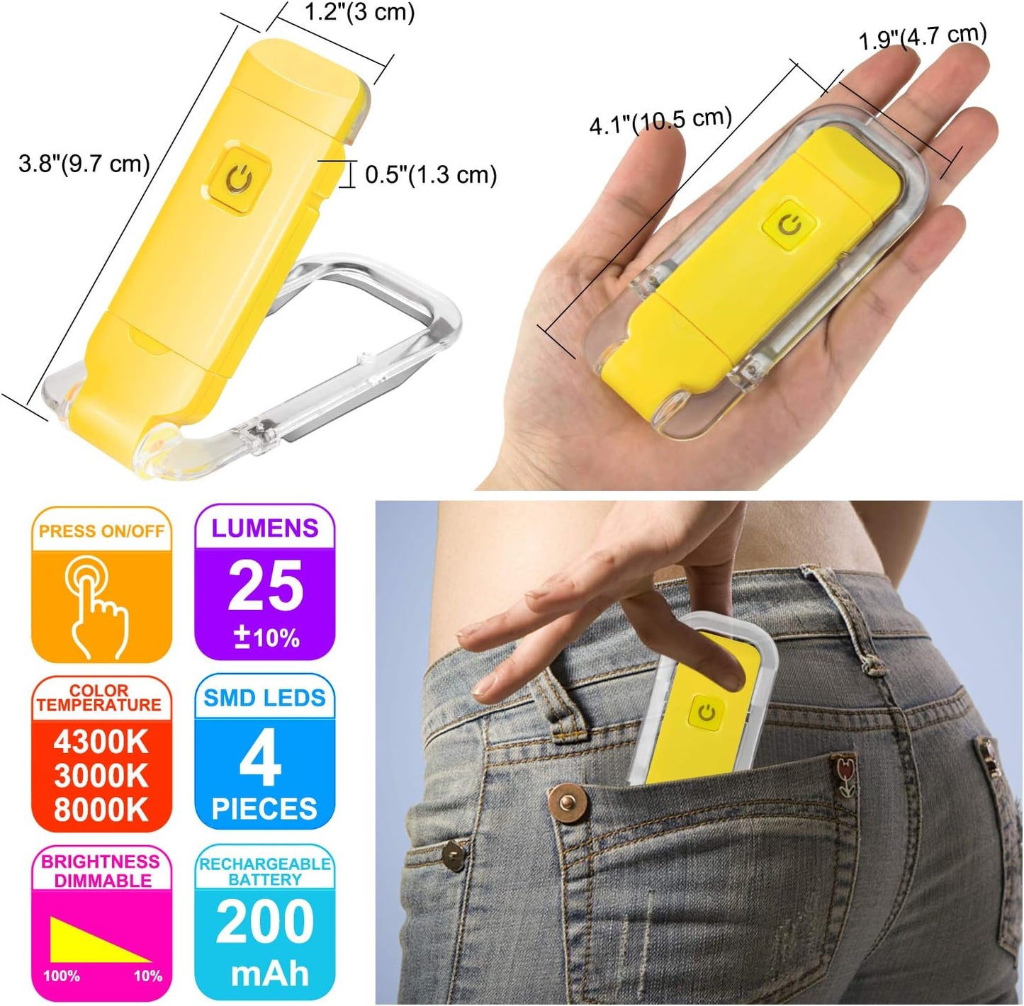 HONWELL Rechargeable Book Light, Clip On LED Reading Lights for Kids Reading in Bed, 3 Brightness Levels Dimmable Bookmark Light for Eye-Protection, Portable Reading Lamp for Bookworms, Travel(Orange)