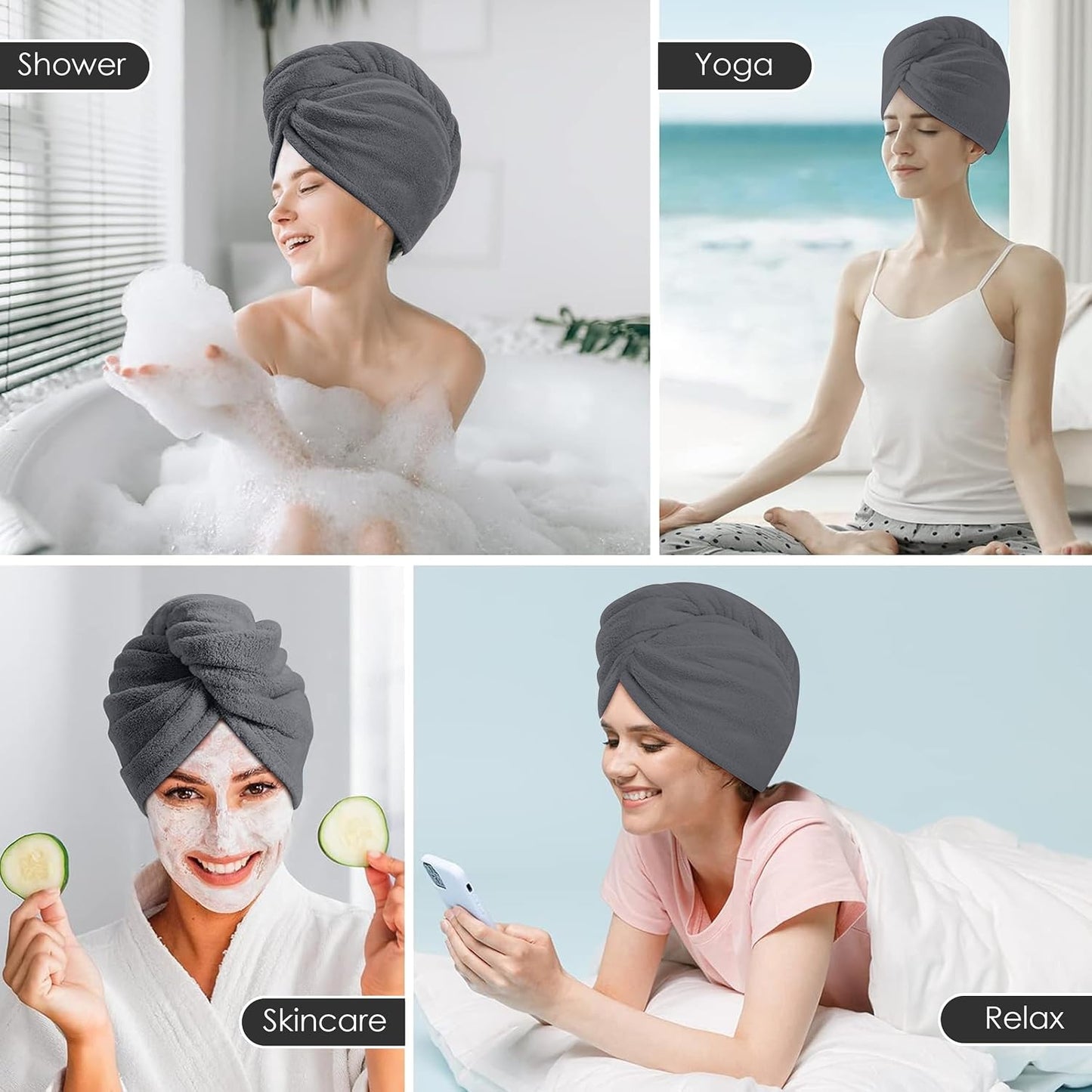 TENSTARS 5 Pack Thicken Microfiber Hair Towel Wrap for Women - Elastic Loop Design - 320GSM Coral Velvet - Quick Dry Hair Turban - 11x28 Inch (Pink)