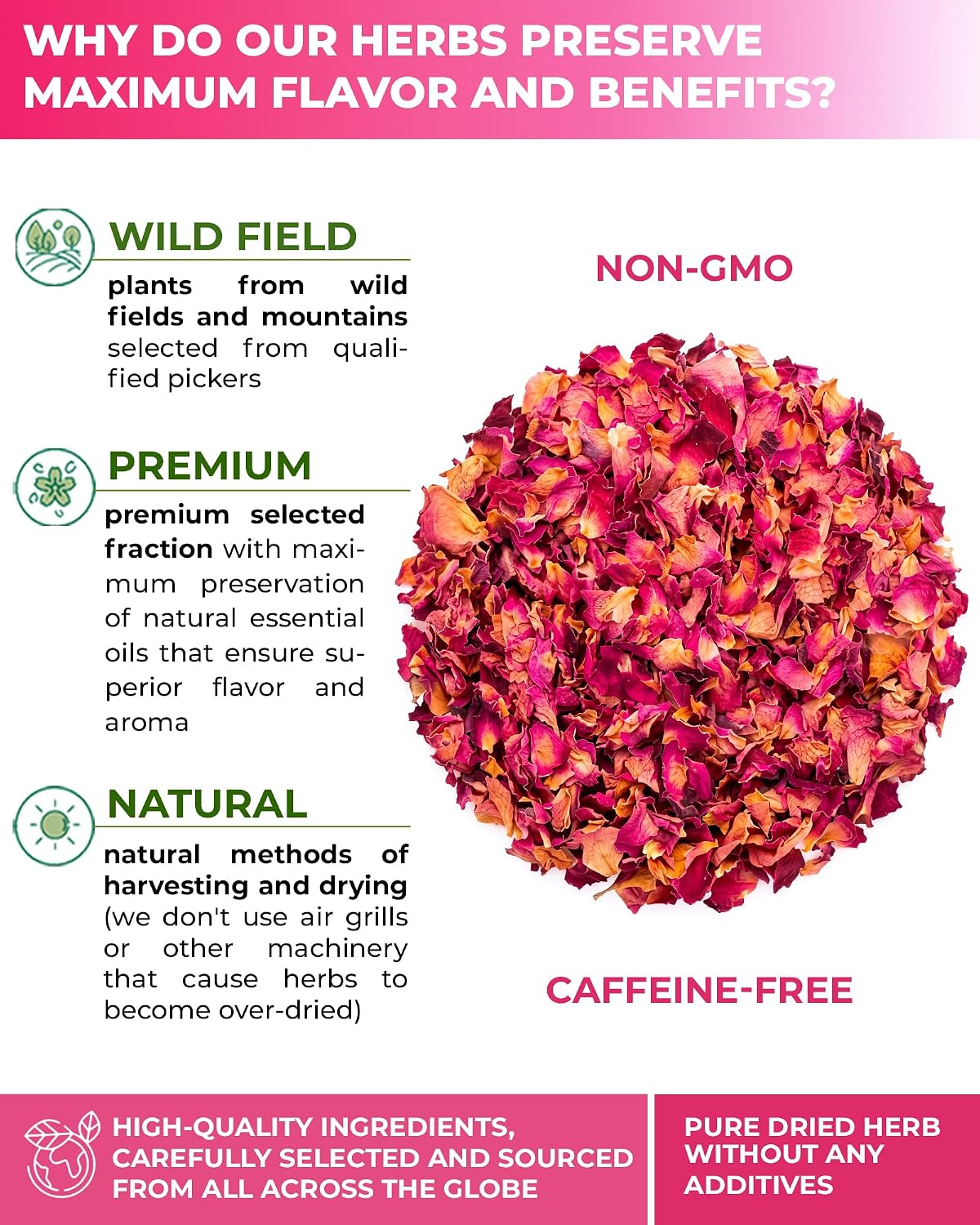 30 Bags Rose Petal Buds Herbal Tea (Rosa Damascena) - 30 Count 1g Bags Dried Rose Herb Té De Rosa