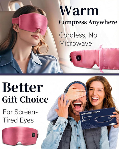 Heated Eye Mask for Dry Eyes - Silk Cordless Warm Eye Compress Moist Heat, FSA Eligible, Eye Heating Pad for Stye Treatment, Tired Eyes, Sleep, Travel, Washable, Rechargeable, Blue