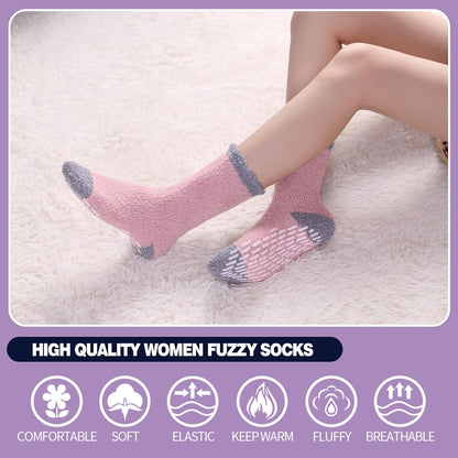MQELONG Non Slip Hospital Socks with Grips for Women Winter Warm Cozy Fuzzy Slipper Soft Fluffy Sleep Socks