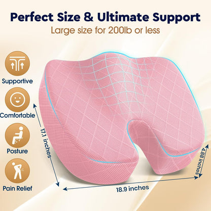TushGuard Seat Cushion - Memory Foam Sitting Pillow for Office Chair, Car Seat, Airplane, Bleacher - Sciatica & Hip & Coccyx Pain Relief Desk Chair Cushion for Long Sitting Office Workers, Car Drivers
