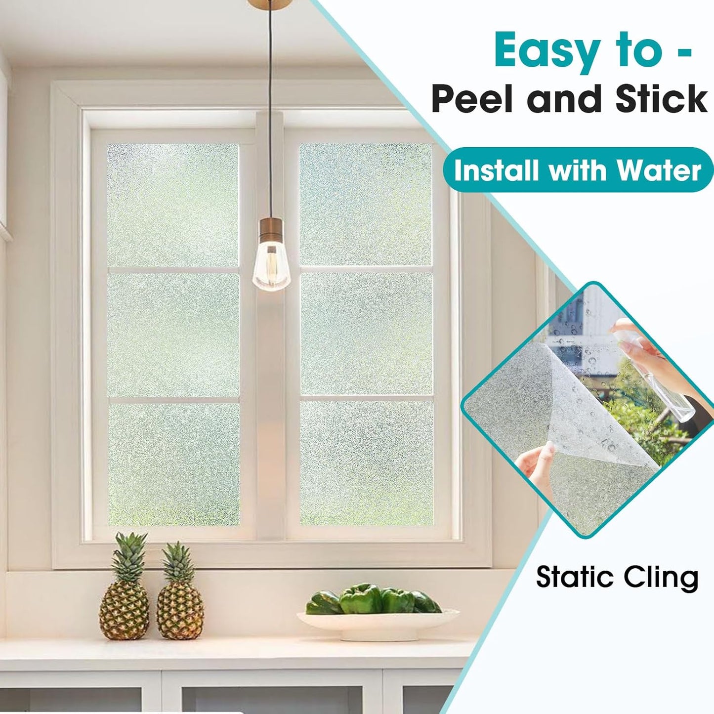 Coavas Blackout Window Film, 100% Light Blocking Privacy Window Film, No Glue Static Cling, Heat & UV Blocking, Removable Room Darkening Window Cover, Renter Friendly for Bedroom, 17.5x78.7Inch,Black