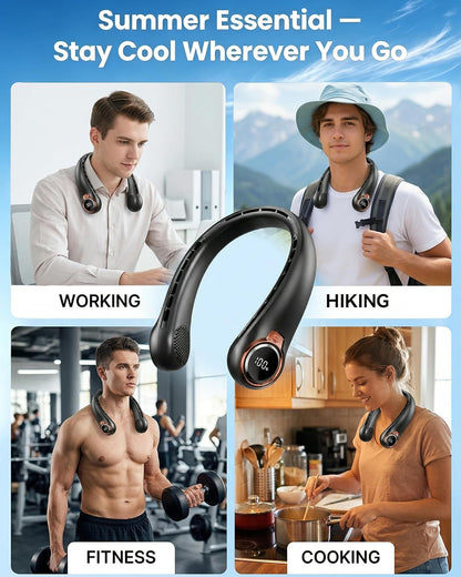 𝟐𝟎𝟐𝟔 𝐔𝐩𝐠𝐫𝐚𝐝𝐞 BNBZ Portable Neck Fan,6000mAh Rechargeable Wearable Fan with LED Display,4 Speeds,Up to 15H Runtime,Quiet 360° Airflow Hands-Free Personal Fan for Travel,Work,Gym &Outdoor Use