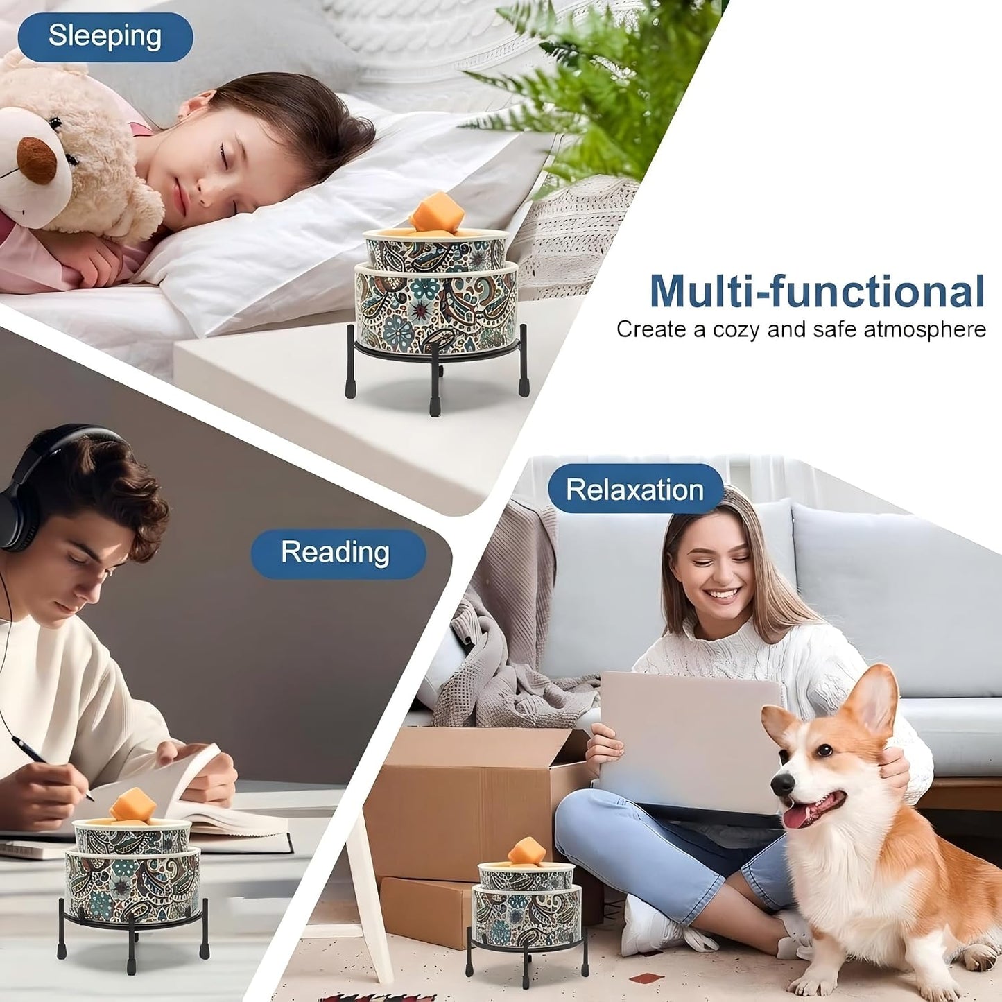 NAFANG Blue & White Porcelain Pattern Wax Melt Warmer,Ceramic 3-in-1 Electric Candle Wax Warmer for Scented Wax Melter Oil Burner for Home Office Bedroom Gift & Decor (with KD Iron Shelf)