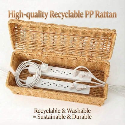 PP Rattan Cable Management Box to Hide Cords and Power Strip