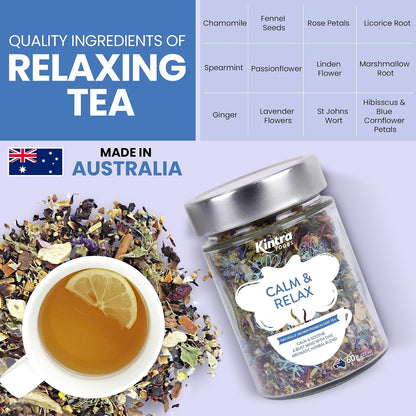 Kintra Foods Calm & Relax Loose Leaf | Herbal Blend With Chamomile, Lavender and Passionflower | Soothing Tea | Caffeine-Free Calming Tea | 60g Jar for Ultimate Relaxation