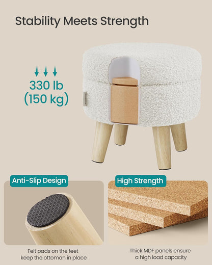 SONGMICS Foot Stool Ottoman, Small Storage Ottoman with Legs, 15.7 Inches