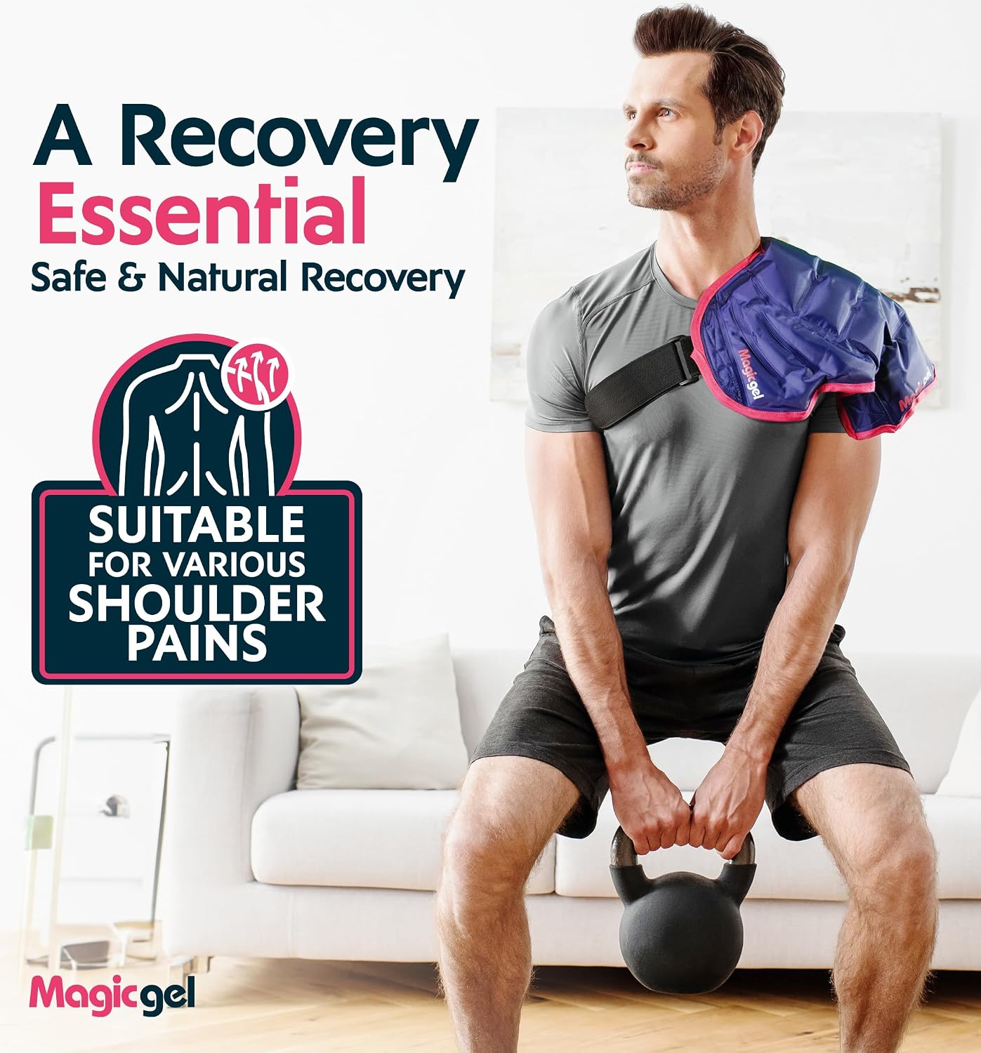 Magic Gel Ice Pack | Reusable, Flexible & Long Lasting for Rotator Cuff Injuries, Bursitis and Swelling | Hot or Cold Therapy Compression Wrap for Left or Right Shoulder